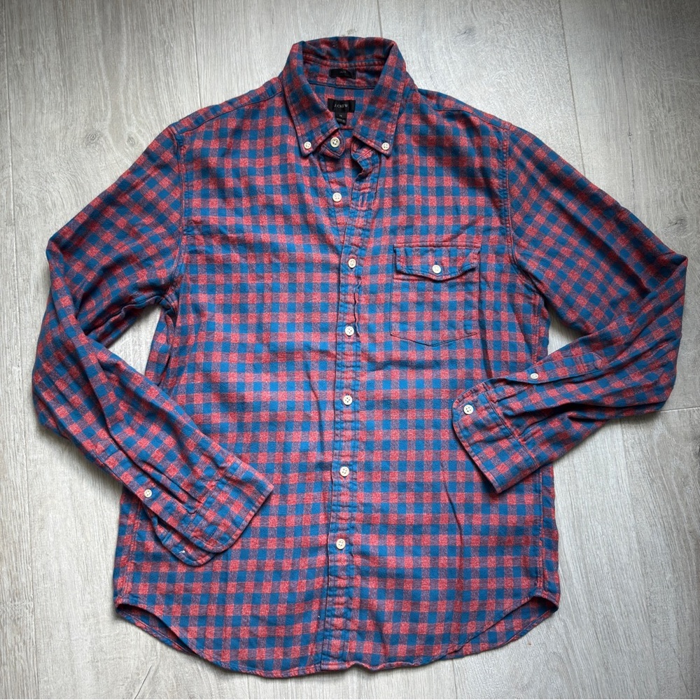 J. Crew Red and Blue Casual Button Down Shirt